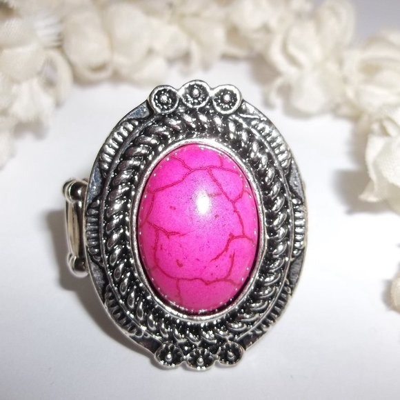 Pink and Silver Adjustable Ring Stretch Size Barbiecore Style Statement A950 - Picture 1 of 6